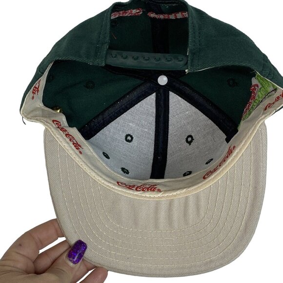 Vtg Coca Cola Monsters of the Gridiron Snapback USA Denim Green Hat Cap w Pin - Picture 9 of 14